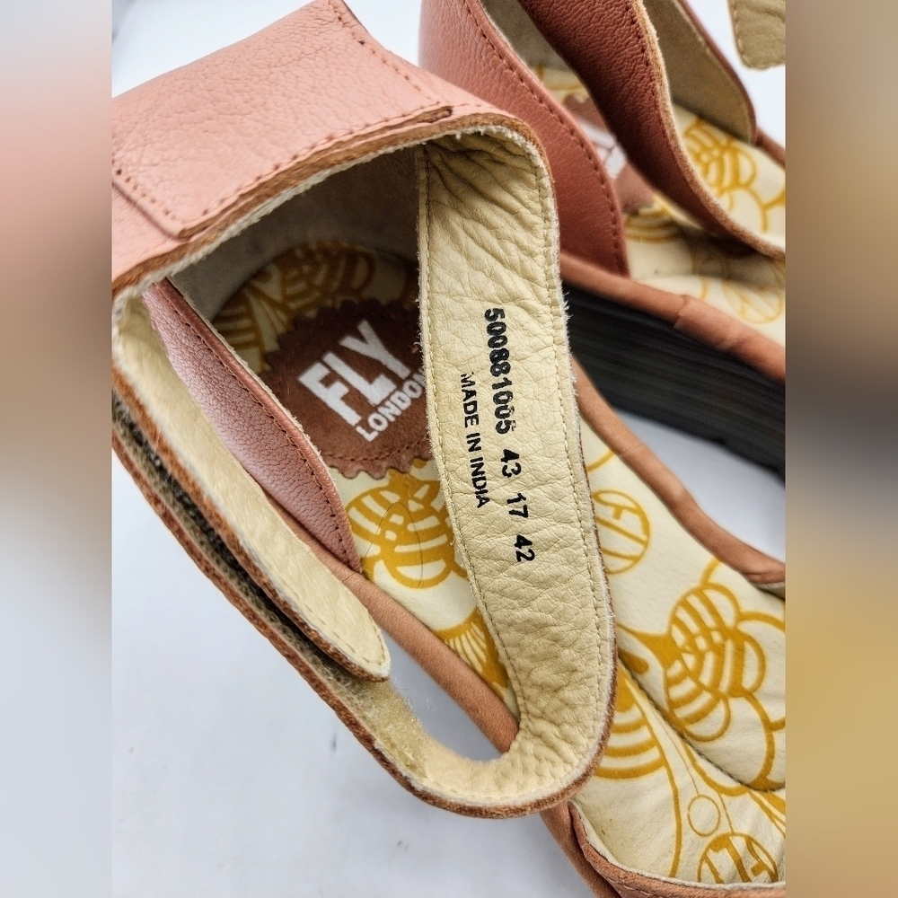 FLY London Perforated Leather Wedge Sandals In Pink and Grey Style Yake Size 10 - Picture 12 of 15